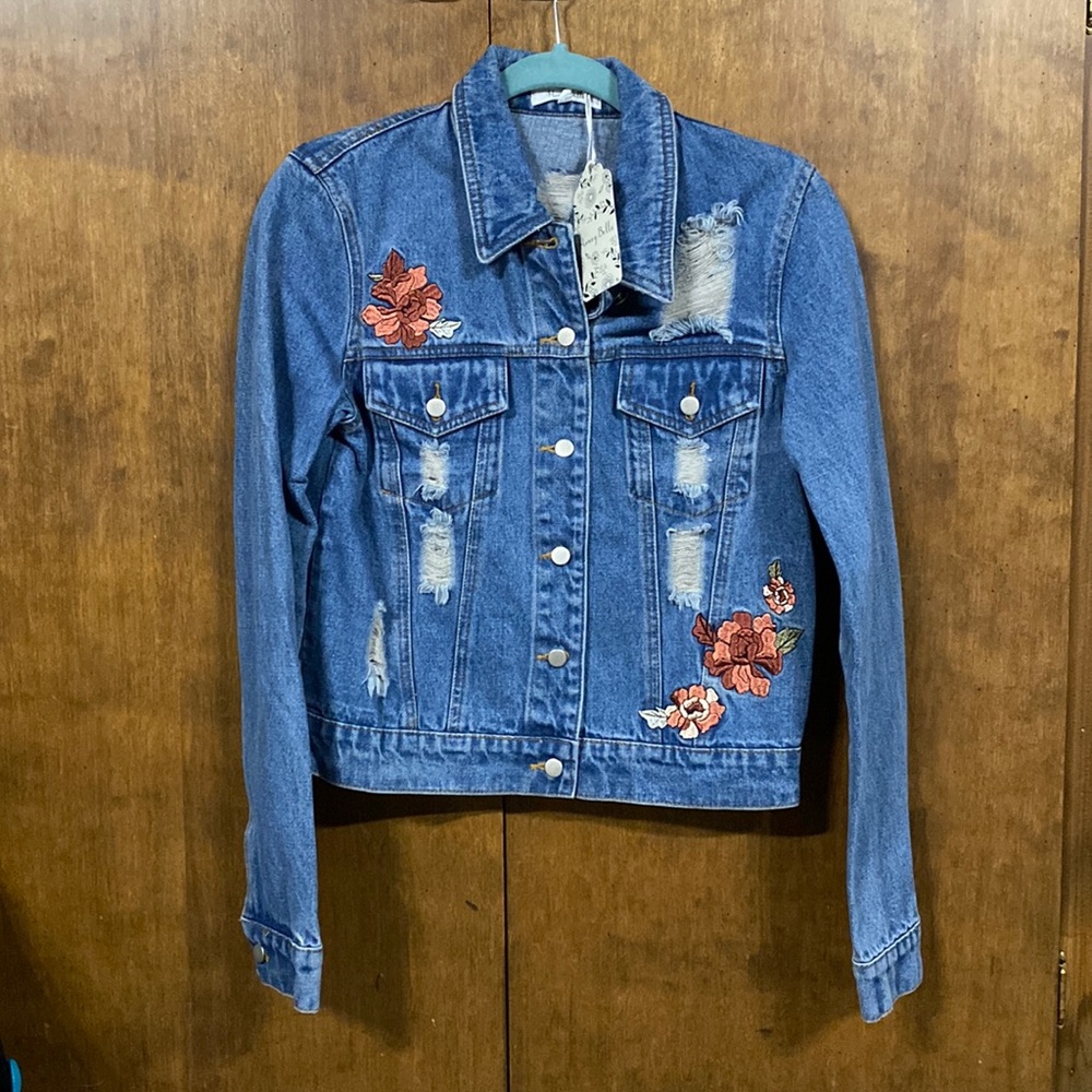 Embroidered Distressed Denim Jacket